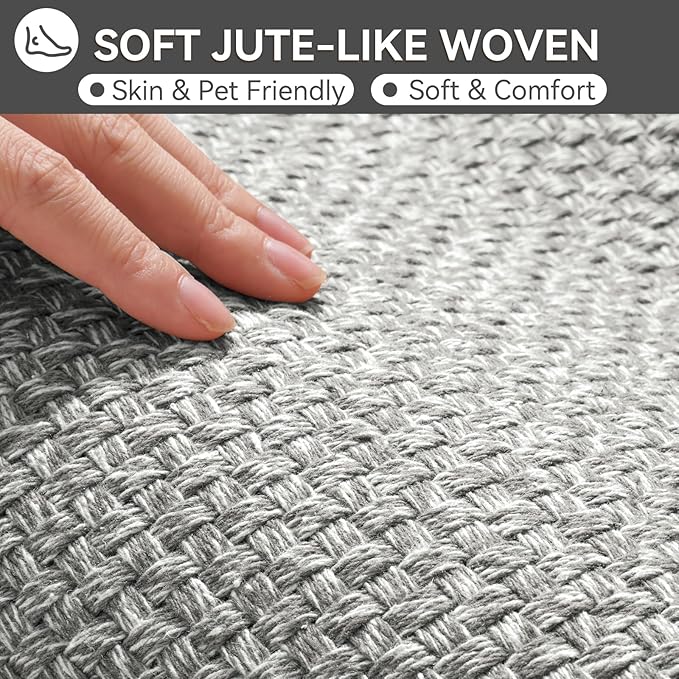 YDKGL Non Slip Bath Mat Bathroom Rugs, Soft Jute-Like Ultra Thin Bath Mats, Rubber Backing Super Absorbent Quick Dry Bath Rug Shower Mat Fit Under Door Bathroom Floor, Machine Washable, Gray 16" x 24"