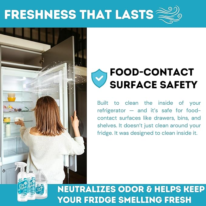Oh Yuk Fridge Cleaner – Cleans Inside Refrigerator for Spotless, Food-Contact Safe Surfaces | Biodegradable, Vegan, Cruelty-Free | Effortlessly Lifts Sticky Messes & Dried-On Food | Spray Bottle