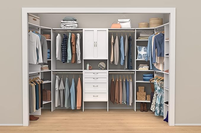 ClosetMaid SuiteSymphony Wood Corner Shelf Unit, 2 Shelves, Adjustable, Stacking, For Storage, Closet, Clothes, Shoes, Décor, Pure White