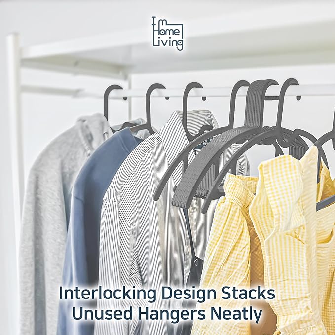 15" Compact Slim & Slimlink Interlocking Clothes Hangers, Space-Saving Lightweight Plastic Hangers for Small Closets, Dorms, Apartments, Travel, RVs & Petite Clothing (Gray, 50)
