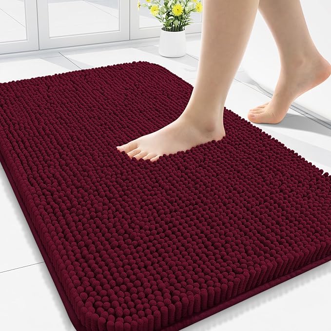 Arotive Bathroom Rugs 34x21, Extra Soft Absorbent Shaggy Chenille Bath Rugs, Machine Washable Rubber Backing Non-Slip Bath Mats for Bathroom Floor Tub and Shower, Home Decor Accessories, Burgundy