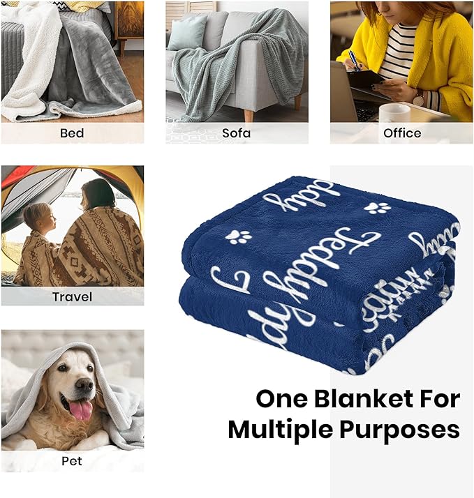 Custom Pet Blanket for Dog, Personalized Pet Blanket with Name, Customized Paw Print Throw Blanket for Cat, Gift for Pet Bereavement, Dog Bed Blanket Passing Away Gifts