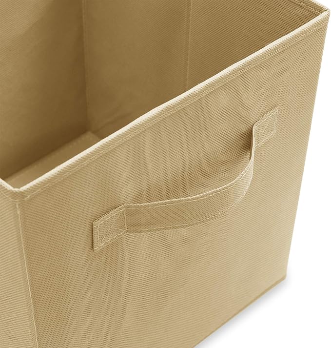 Casafield Set of 6 Collapsible Fabric Cube Storage Bins, Sandy Beige - 11" Foldable Cloth Baskets for Shelves, Cubby Organizers & More