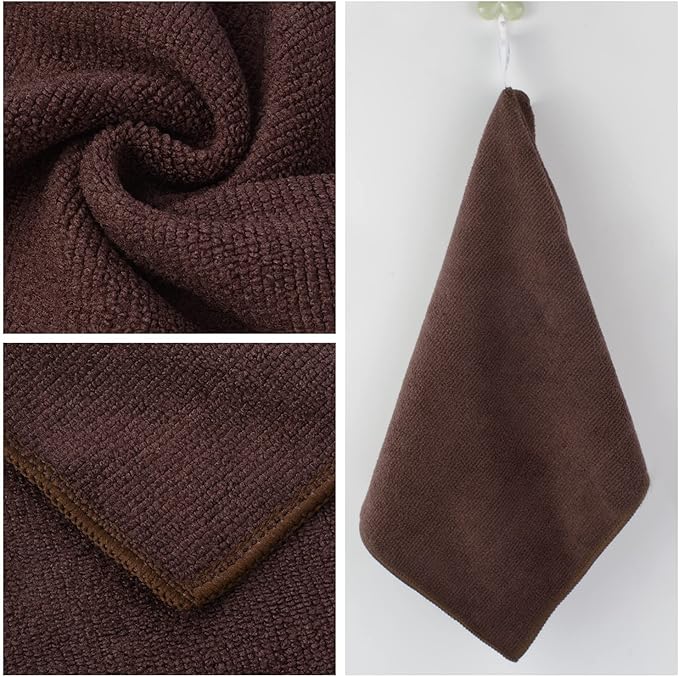 KinHwa Kitchen Washcloths for Dishes Absorbent Microfiber Dish Cloths Quick Dry Dish Rags with Poly Scour Scrub Side Ideal for Kitchen Cleaning (Brown, 12inchx12inch 10 Pack)