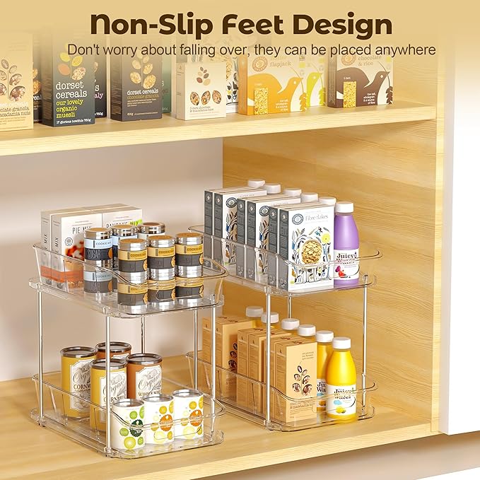 2 Tier Pull-Out Organizer for Bathroom Kitchen, Under Sink Storage with Dividers, Ideal for Cabinet, Cupboard Organization, Slide-Out Clear Storage, 1 Pack