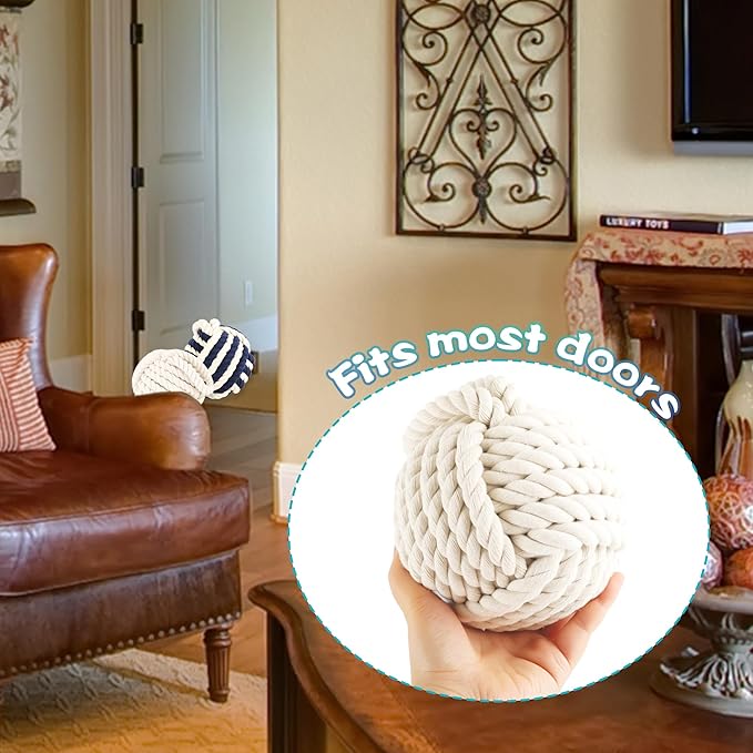2 Pack Door Stopper Rope Knot Door Stops Jute Weighted Decorative Door Stoppers with Handle for Window Bottom of Door, 5.9 x 5.9 inch