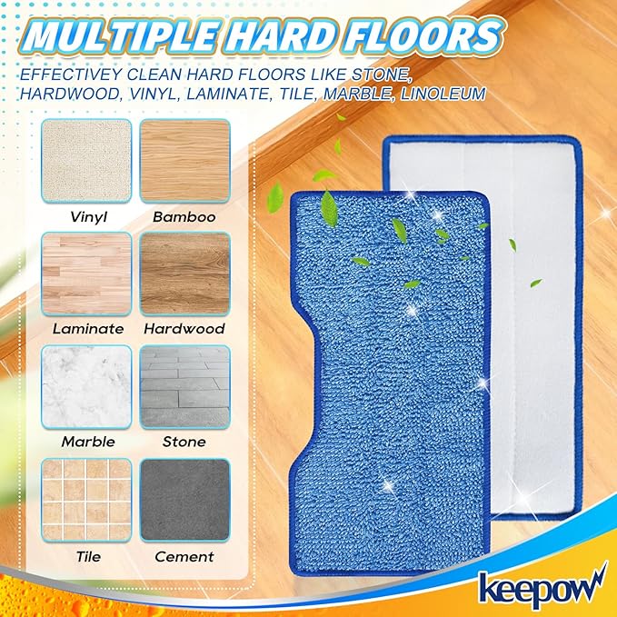 KEEPOW Reusable Mop Pads Refills Compatible with Shark VACMOP VM252 VM200 VM401 VM180 VM252GN VC205 VM250 Cordless Hard Floor Vacuum Mop, VMP30 Compatible with VACMOP Replacement Pads, 4+2+1 Pack