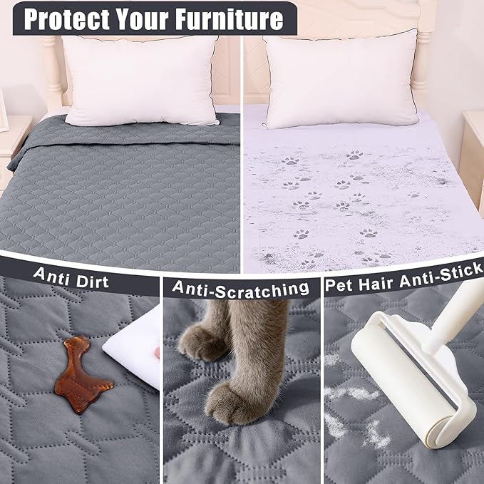 Smiry Waterproof Dog Bed Cover Blanket, Soft Reversible Pet Blanket, Washable Leakproof Cats Dogs Couch Cover for Sofa, Couch, Furniture, Plaid (82x82 Inch, Grey/Light Grey)