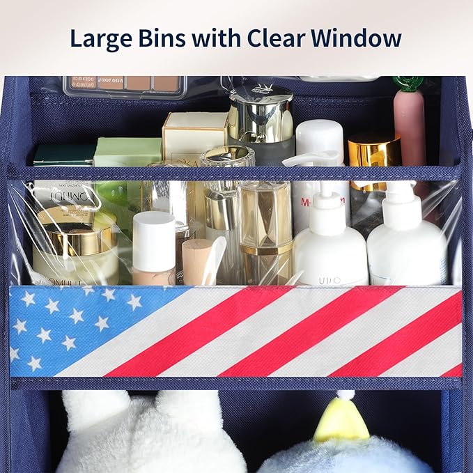 Yecaye 5 Tier Over the Door Organizer, Swing-proof Door Organizer Hanging with Clear PVC Windows, Behind the Door Storage for Bedroom Nursery Closet Laundry Pantry Bathroom, Navy Blue