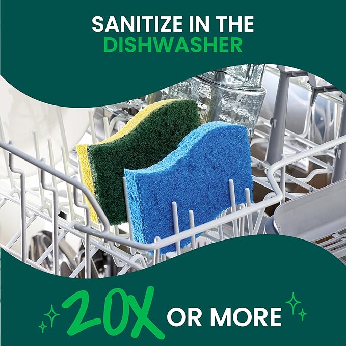 Scotch-Brite Heavy Duty Scrub Sponge, 12 Kitchen Sponges, Designed for Tough Messes in the Kitchen, Lasts 3X Longer*, Best for Cast Iron Skillets, Outdoor Grills, Flexible, Durable & Strong