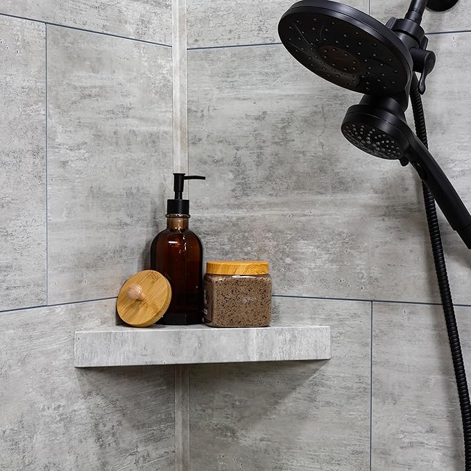 Palisade Vinyl Waterproof Corner Shower Shelf in Wind Gust/Urban Coast