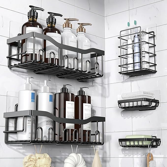 HOREAKHJ 14 Pack Shower Caddy Adhesive Replacement, Strong Adhesive Hooks, Waterproof Shower Adhesive Strips, No Drilling, for Bathroom Storage Shelves and Kitchen Racks