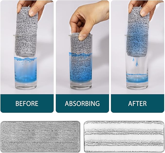 Mop Replacement Pads Compatible with JOYMOOP Flat Mop or Mop Bucket Set - Microfiber Flat Mop Pads for All 13" X 4.9" Squeeze Flat Floor Mop - Washable Mop Head Replacement (1+1 Pack)