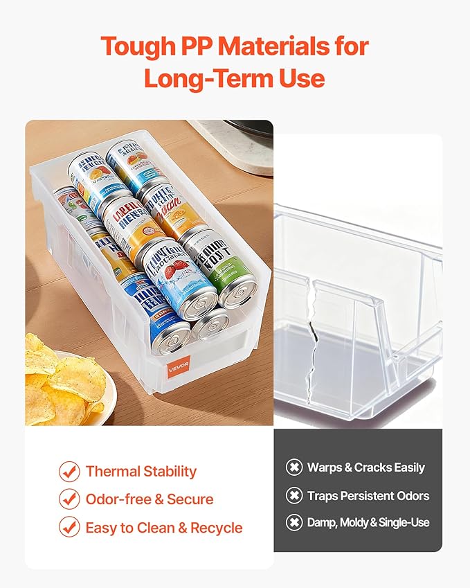 VEVOR Plastic Stackable Storage Bins, 14.8 x 8.5 x 7.1 inch (6 Pack), Plastic Containers for Organizing & Storage Bins for Closet, Garage, Small Parts, Office Supplies, Other Accessories, Transparent