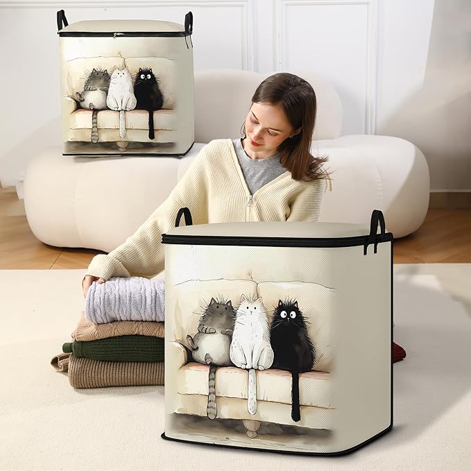 Large Comforter Storage Bag with Zipper,Closet Organizer for Clothes/Blankets/Quilts/Pillows,Fabric Storage Bags with Portable Handles 95L(2-Pack)