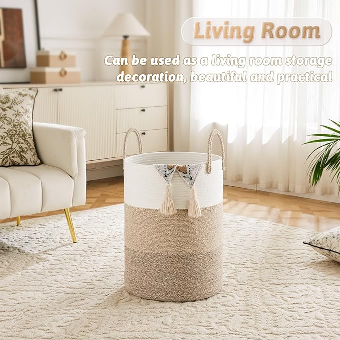 Laundry Basket,Woven Cotton Rope Laundry Hamper,40L for Decorative Storage of Dirty Clothes,Toys and Blankets in Bathroom,Bedroom and Living Room