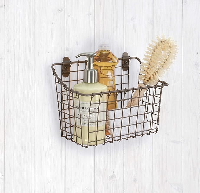 Spectrum Diversified Vintage Wall Mount Storage Basket, Large, Bronze