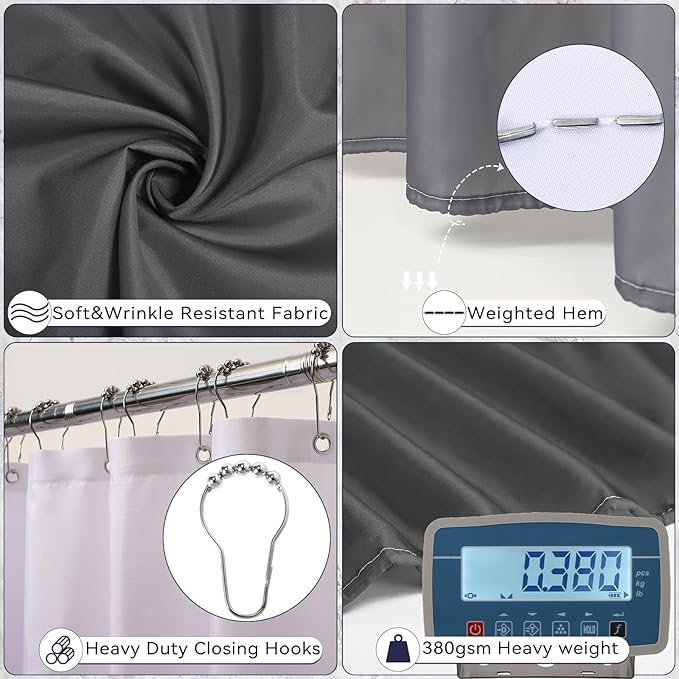 Grey Bathroom Accessories Set, Bathroom Sets with Shower Curtain and Rugs, Trash Can, Tray, Soap Dispenser, Soap Dish, Toothbrush Holder, Toothbrush Cup,Toilet Brush and Qtip Holders for Home