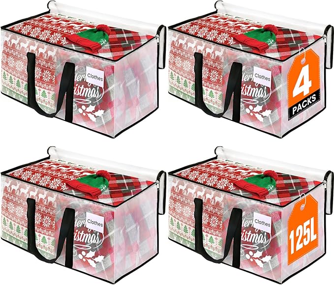 Clear Heavy Duty Extra Large Moving Bags, Reinforced Handle and Double Zipper Storage Bags, Packing Bags Alternative (4 Packs)