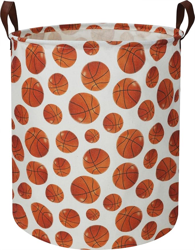 19.7" Basketball Laundry Basket,Dirty Clothes Laundry Hamper,Waterproof Foldable Toys Storage Bin,Room Decor, Gift Baskets, Baby Nursery Hamper(Bright basketball)