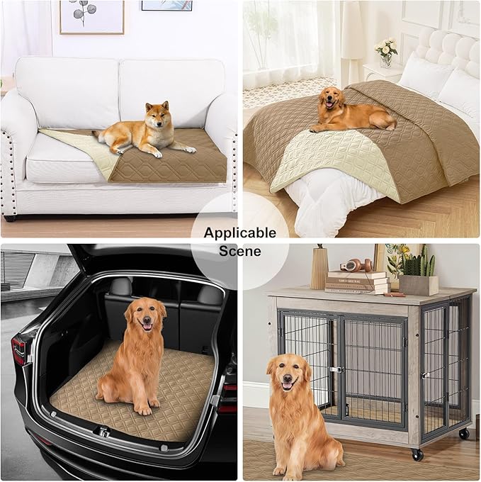 Smiry Reversible Waterproof Couch Covers for Sofa, Washable Dogs Pet Couch Covers for 3 Cushion Sofa Pet Friendly, Water Resistant Furniture Protector Slipcover, Geometric (52"x82", Camel/Beige)