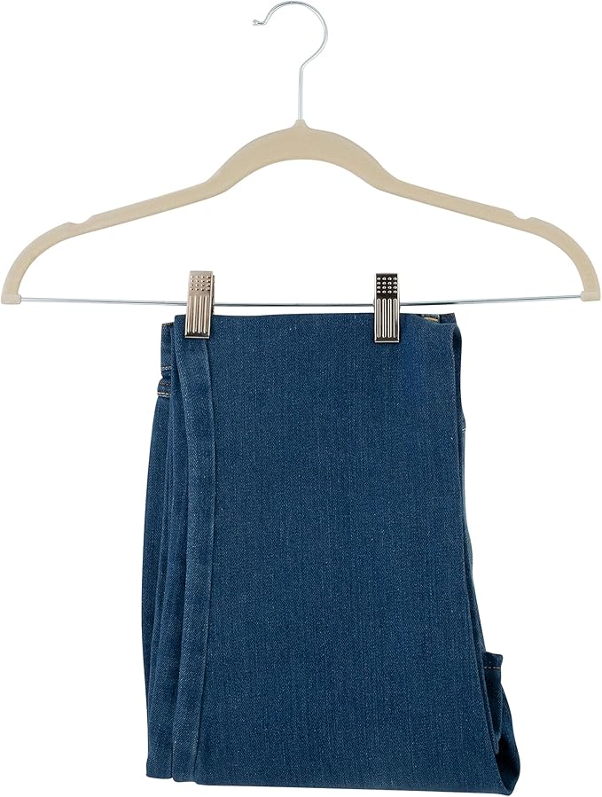Simplify 24 Pack Velvet Hangers with Clips | Skirt and Pants | Slim Space Saving | Closet Organization | Non-Slip | Prevent Creases | Swivel Neck | Durable | Ivory