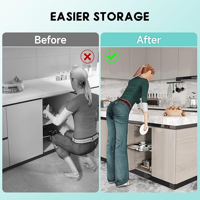 jkxoo 2Pack Expandable Pull Out Cabinet Organizer, Adjustable Width:23.2~39.9''W x 22.5''D Under Sink Organizer, Drawer Storage Shelves for Kitchen, Bathroom, Closet, Pantry, Cupboard, Pots, Pans