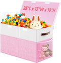 Large Toy Storage Box with Lid Divider, Sturdy Collapsible Toys Organizer Chest Kids Storage Bins Boxes Baskets for Boys, Girls, Nursery, Bedroom, Living Room, Playroom, 25"x13"x16", Pink and White