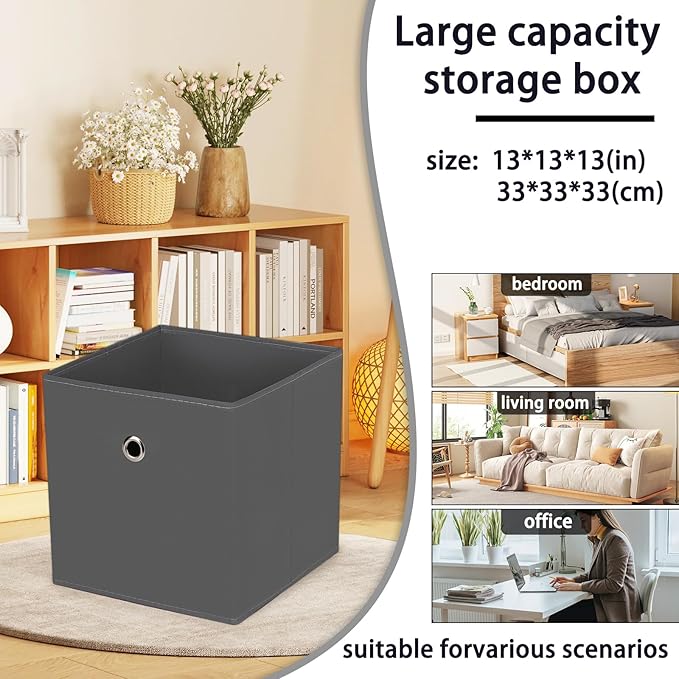 13 inch cube storage bins,collapsible fabric storage cubes Decorative storage basket,apply to clothes organizer box,shelves in closet,laundry,daycare centers,kitchen,offices,Set of 1,(Gray)