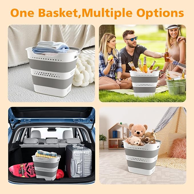 3 Pcs 42L Medium Collapsible Plastic Laundry Basket with Handles, Foldable Laundry Basket Hamper, Pop Up Storage Container Organizer for Washing Storage (Gery, 17 Inch * 13 Inch * 15 Inch)