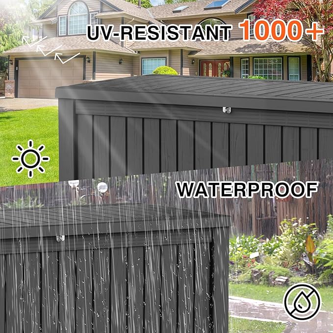 Outdoor Storage Box Waterproof, 270 Gallon Lockable Resin Deck Box Large, Patio Storage Bin for Pool Accessories Cushion Furniture, Garden Tools, UV-Resistant Outside Delivery Black