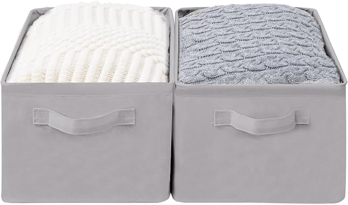 Storage Basket Bins with Metal Frame, Large Collapsible Fabric Storage Baskets for Organizing Shelf, Basket Organizer W/Handles for Blankets, Towels, Laundry, Shelves, 18-Pack, Grey
