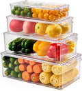 4 Piece Refrigerator Organizer Bins, Clear Fridge Organizers and Storage, Stackable with Lids, Food Storage Containers for Fruit, Vegetable, Drinks, Cereals
