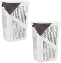 Mind Reader 60L Slim Laundry Hamper, Clothes Basket, Lid, Ventilated, Plastic, Set of 2, White
