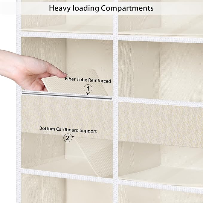 Univivi 5-Shelf Fabric Door Storage Over Door Hanging Organizer with 8 Large Pockets and 4 Small PVC Pockets Closet Cabinet Wall Mount Hanging Storage Organizers for Baby Nursery (Beige Pattern)
