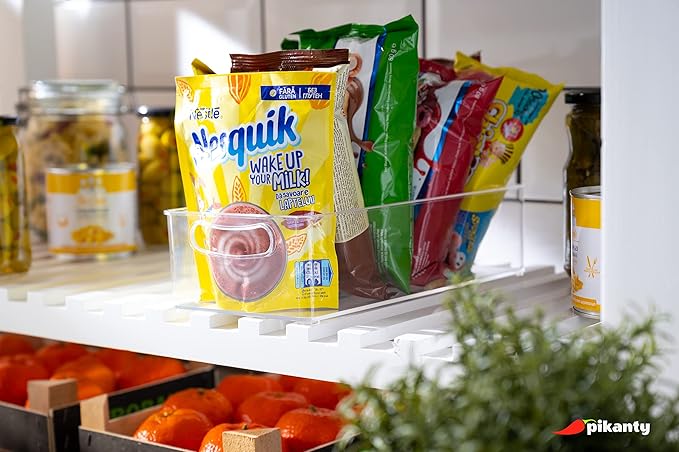 Pikanty - 11-Inch Refrigerator Organizer Bin with Handles - Clear Plastic Storage for Fridge, Pantry, or Countertop - Dishwasher Safe - Made in the USA