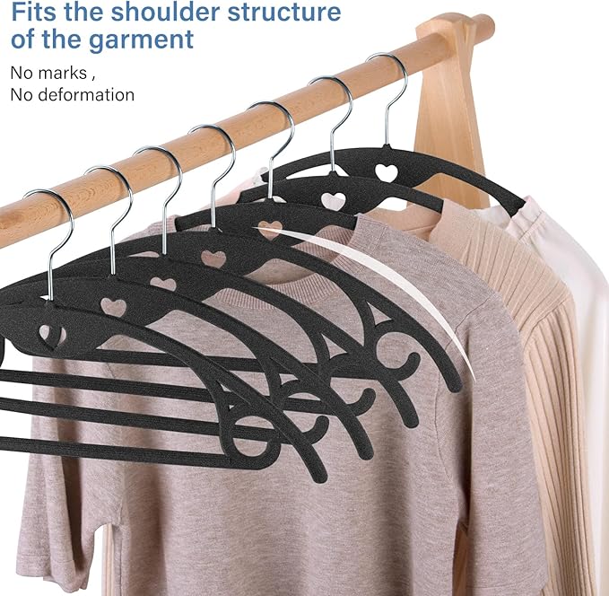 IEOKE Velvet Hangers 50 Pack: Felt Clothes Hangers Heavy Duty Shirt Sweater Hangers No Shoulder Bump Non Slip Slim Thin Coat Hangers for Closet - Black