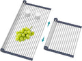 BBXTYLY Extra Large Expandable Roll Up Dish Drying Rack,Over The Sink Drying Rack Sink Cover Kitchen Sink Accessories Kitchen Rolling up Stainless Steel Drainer, Foldable,Rollable（Grey，25.1''-17.3''）