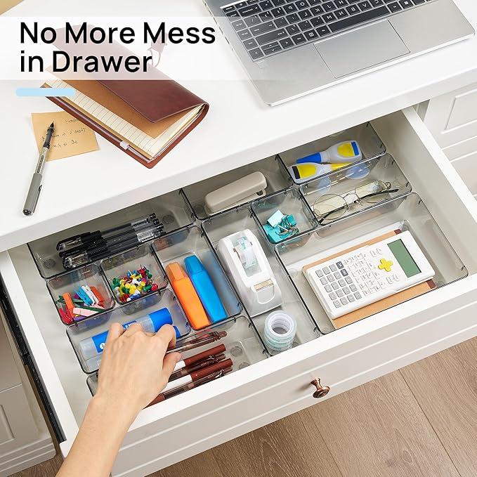 Vtopmart Clear Plastic Drawer Organizers for Bathroom (Clear Black)