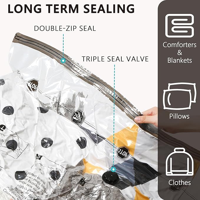 8 Jumbo Vacuum Storage Bags, Compression Packing Seal Space Saver Cubes for Clothing Bedding Comforters Blankets Pillows