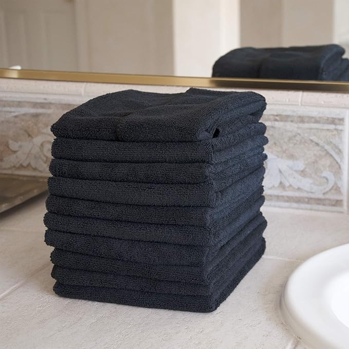 Eurow Microfiber Salon Towels – Bleachproof, Ultra Absorbent & Quick Drying – Soft, Lightweight & Durable for Hair Styling, Beauty, Barber & Spa Use, 16 x 29 Inches, 20-Pack, Black