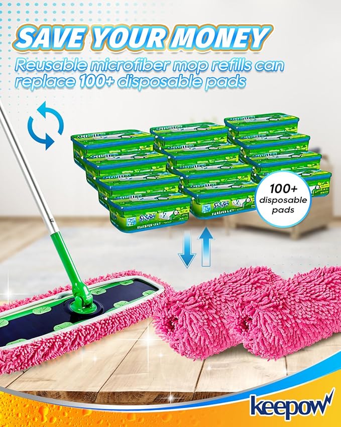 Reusable Microfiber Mop Pads for Swiffer - 2 Pack Pink XL Dry Sweeping Cloths & XL Wet Pads Refills - Heavy Duty Mopping Cloths for Floor Mopping and Sweeping