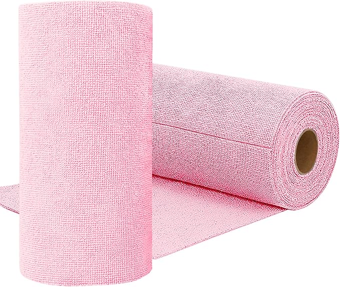 Microfiber Cleaning Cloth Roll,75 Pack Reusable Tear Away Microfiber Towels,Ultra Absorbent Dish Rags for Car,Home,Garage or Shop (Pink)