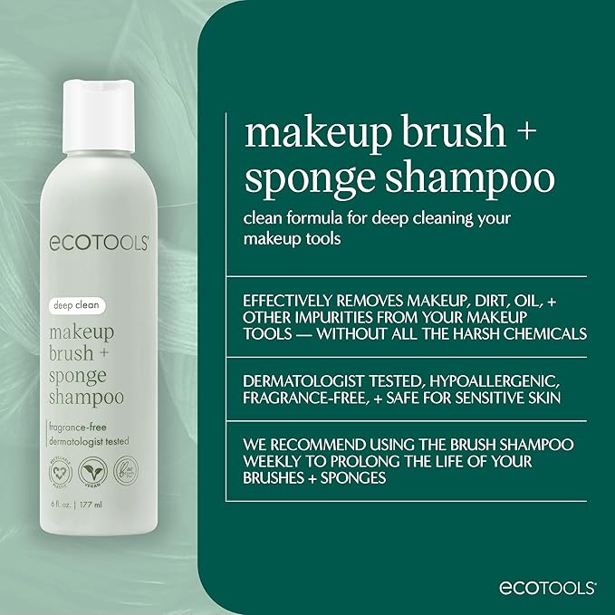 EcoTools Makeup Brush Cleansing Pad + Deep Clean Shampoo Bundle, Brush Cleaner Mat & Makeup Brush Cleanser For Deep Cleaning Tools, Clean Formula, Cruelty-Free, & Vegan, 2 Piece Set