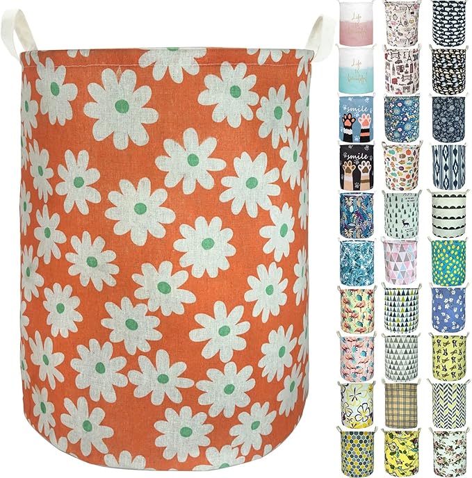 Merdes 19.7’’ Waterproof Foldable Laundry Hamper, Dirty Clothes Laundry Basket, Linen Bin Storage Organizer for Toy Collection (Little Flower)