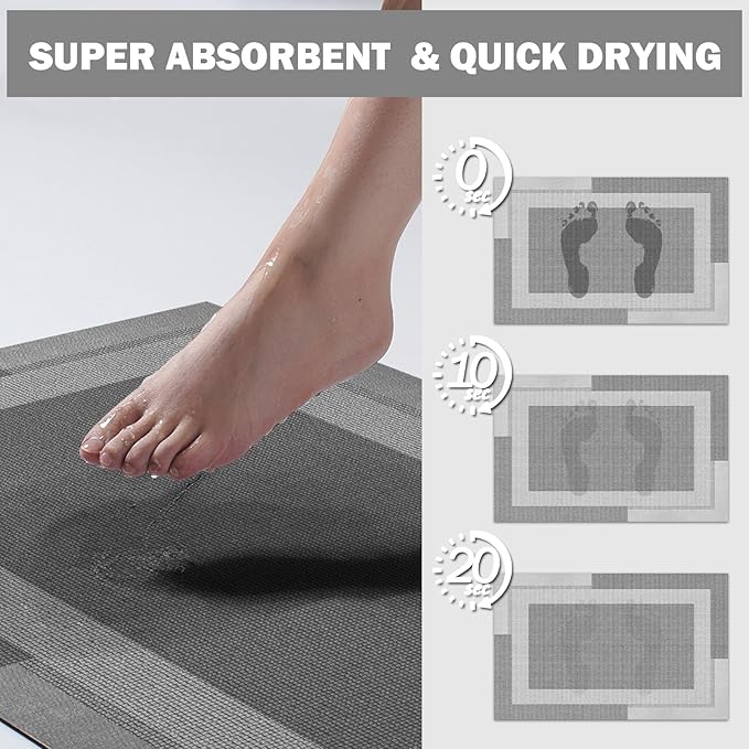 YDKGL Extra Long Non Slip Bathroom Runner Bath Mat, Rubber Backing Ultra Thin Bath Rug Fit Under Door Quick Dry Super Absorbent Washable Shower Mat for Bathroom Floor Bathtub Sink, Grey 24"x70"