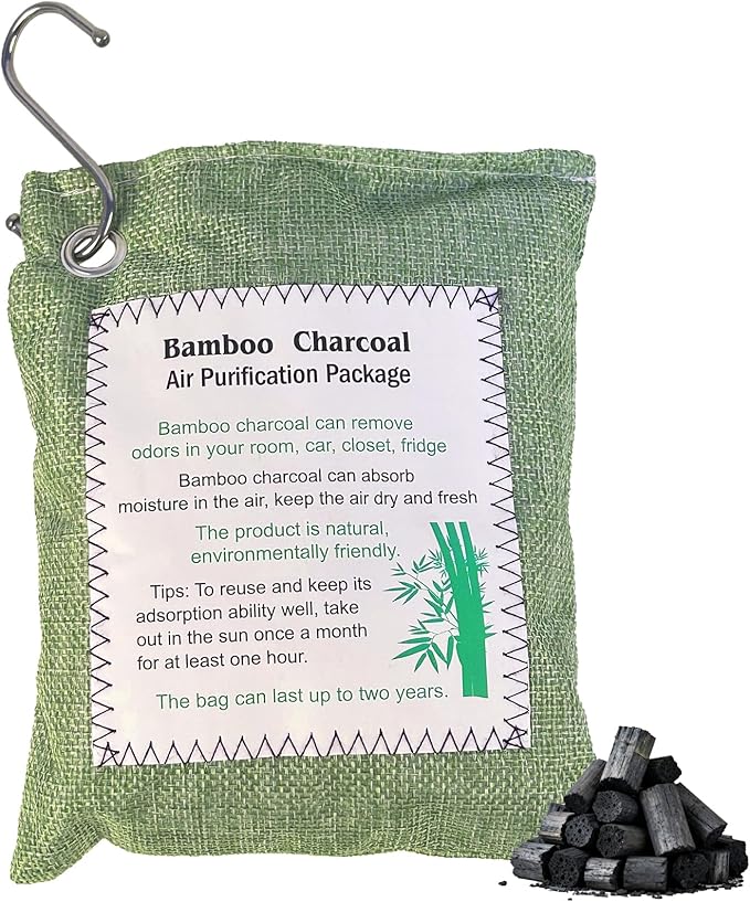 Bamboo Charcoal Air Purifying Bag, Activated Charcoal Odor Absorber Moisture Absorber Car Fresheners Odor Eliminator for Home Car Closet Refrigerator Shoe Smell Remover Gym Bag Deodorizer, Green