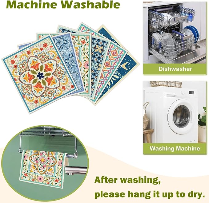 6 Packs Swedish Paper Cloths for Kitchen, Reusable Paper Towels Washable Dish Rags, Highly Absorbent Kitchen Towels Quick Drying Swedish Sponge Cleaning Dish Cloths (Fish Ornamentation)