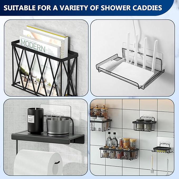 Shower Caddy Adhesive Replacement Stickers - 6 Pack No Drilling Shower Caddy Adhesive Strips, Strong Adhesive Hooks for Shower Caddy Bathroom Storage Shelves and Kitchen Racks & Soap Holder