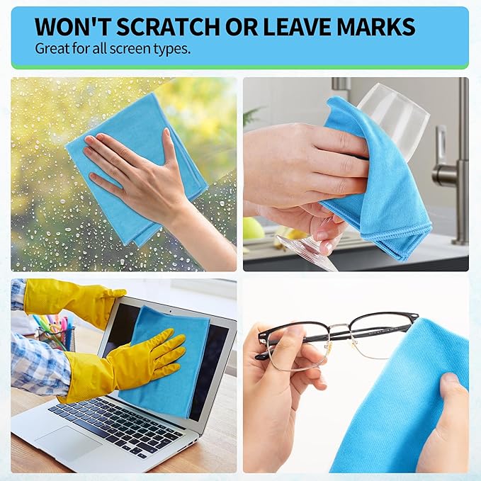 HOMERHYME Microfiber Glass Cleaning Cloth, 12 Pack Window Glass Cleaning Rags, Reusable Lint-Free Streak Free Polishing Cloth Wipes for Stainless Steel, Eyeglasses, Mirrors, Screens & Lenses,12" 12"